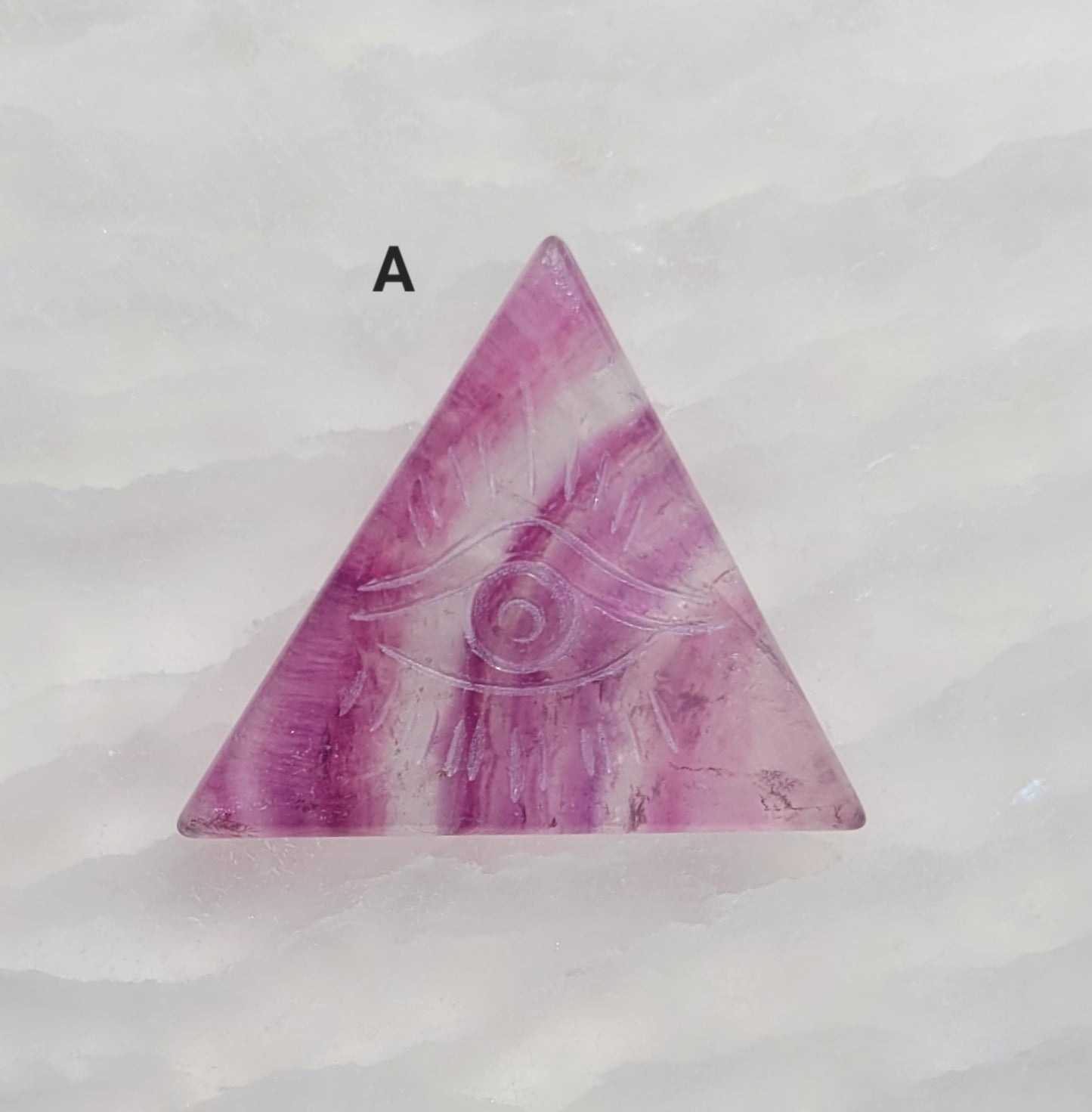 Fluorite All-Seeing Eye Triangle Carving