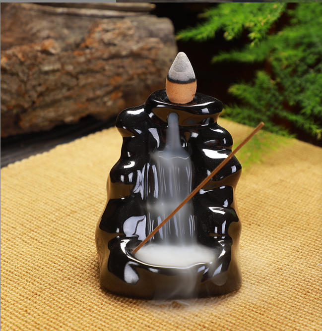 Ceramic Backflow Burner + Incense Holder - Ivory Cliff