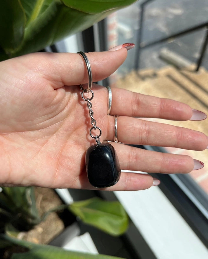 Black Obsidian Crystal Keychain