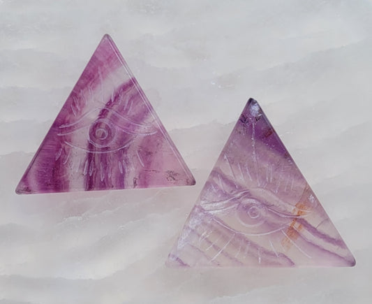 Fluorite All-Seeing Eye Triangle Carving