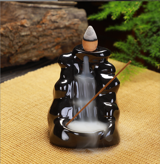 Ceramic Backflow Burner + Incense Holder - Ivory Cliff