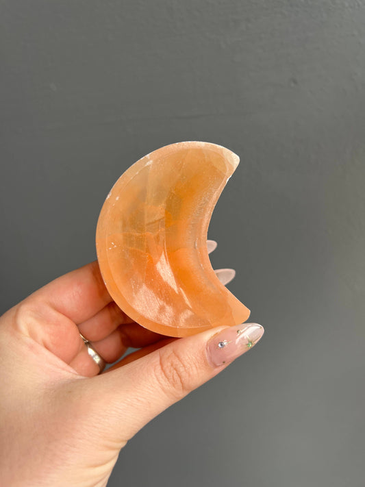 Peach Selenite Crystal Moon Bowl