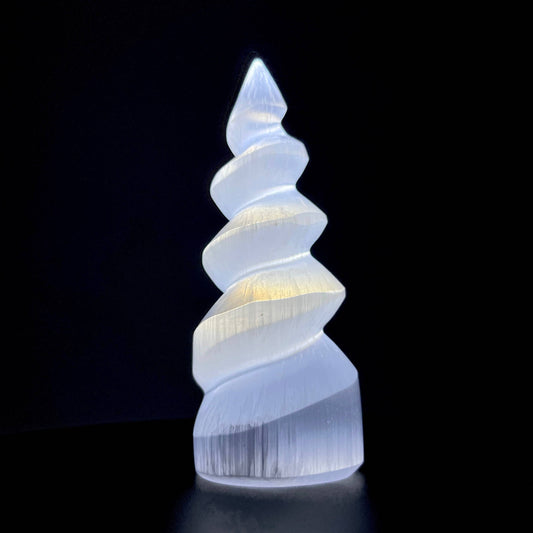 Selenite "Unicorn Horn" Standing Spiral Twist | Morocco