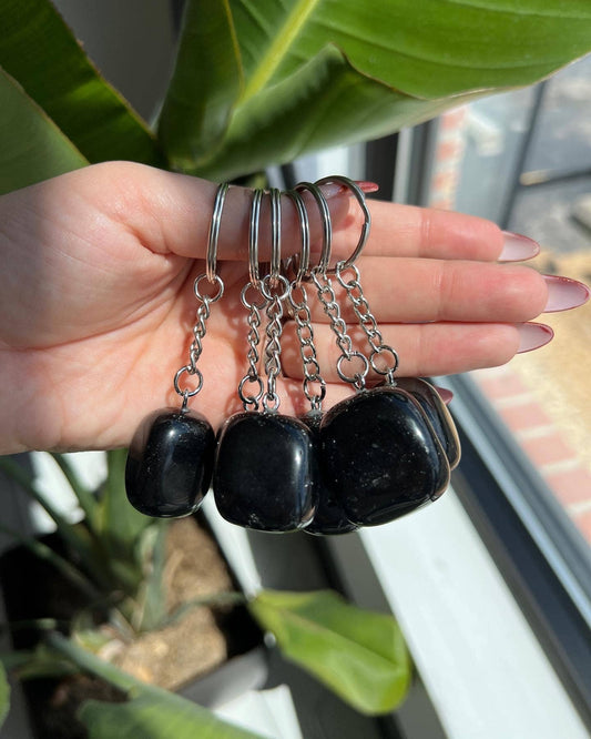 Black Obsidian Crystal Keychain